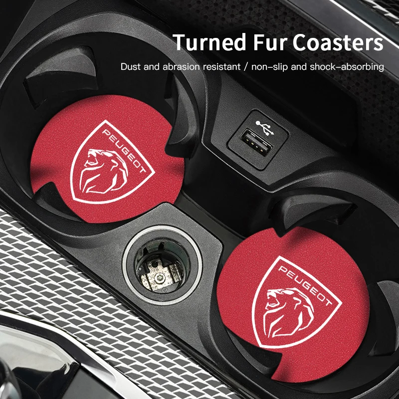 car interior accessories 2Pcs Car Coasters For New Peugeot 206 208 3008 308 508 207 5008 607 406 4008 Leather Cup Holder Anti Slip Pads Auto Interiors