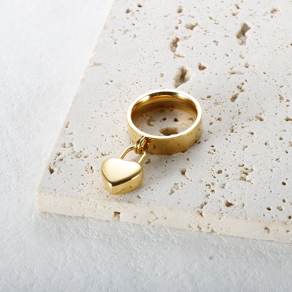 Size 6-10 Female Love Pendant Ring Stainless Steel Gold Color Charm Double Hearts Rings For Women Luxury Girl Jewelry finger rings,fashion rings,fashion ring,stainless steel rings,metal rings,gold rings