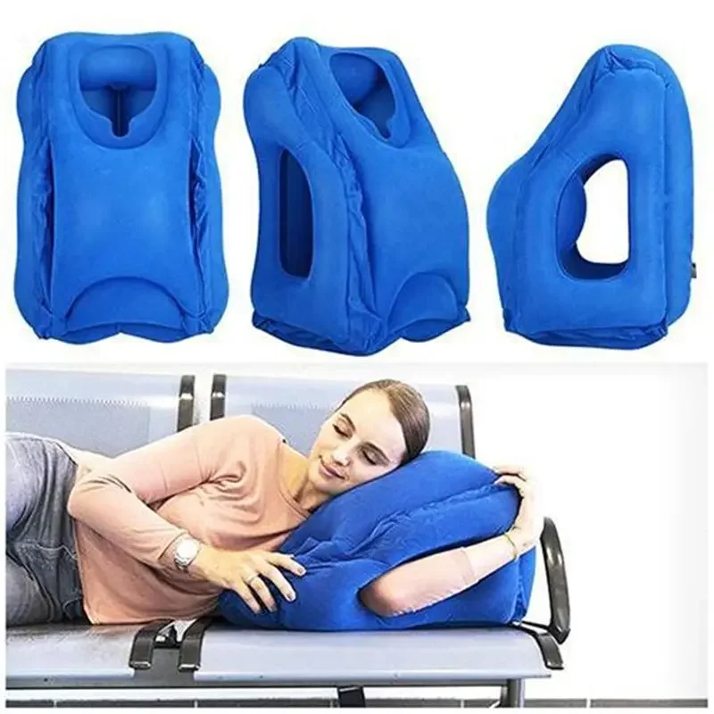 1pc Inflatable Air Cushion Travel Pillow Headrest Chin Support Cushions for Airplane Plane Office Rest Neck Nap Pillows 2