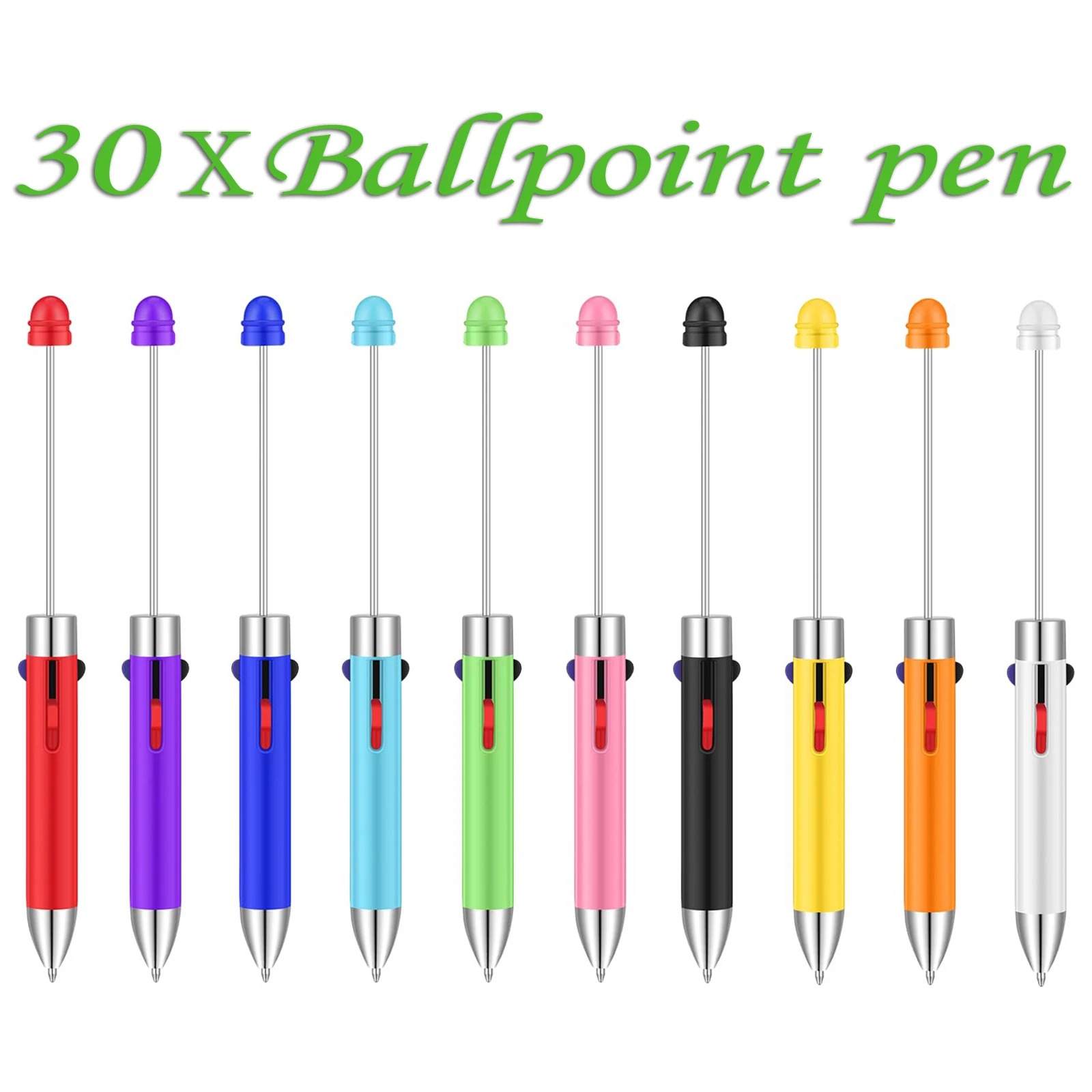 

30pcs New 4-color Refill Beaded Ballpoint Pen DIY Beadable Pens Student Stationery Plastic Gift Pen School Office Pen Supplies