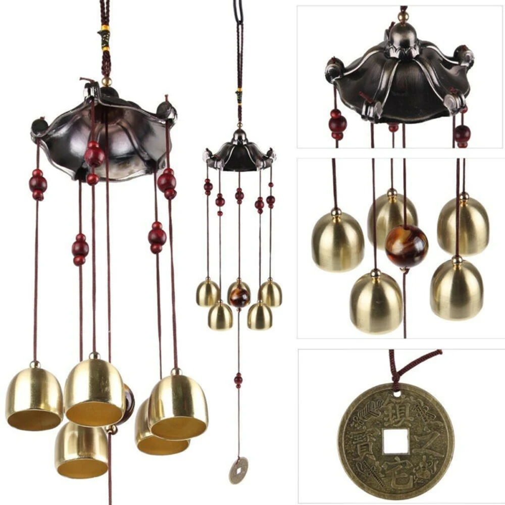 

5 Antique Copper Bells Hanging Metal Wind Chimes Ancient Coin Windchimes Hanging Ornament Outdoor Garden Yard Decoration