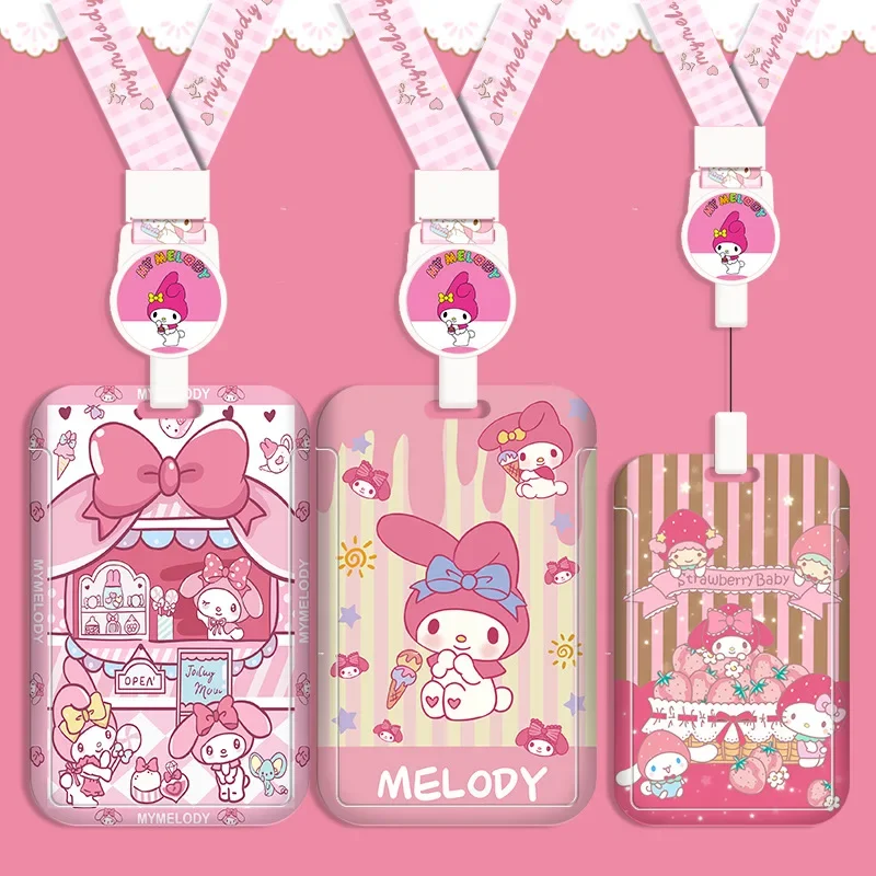 

Kawaii Student Card Holder Hanging Neck Telescopic Sanrio Melody Cartoon Bus or Holder Work Holder Campus Meal Card