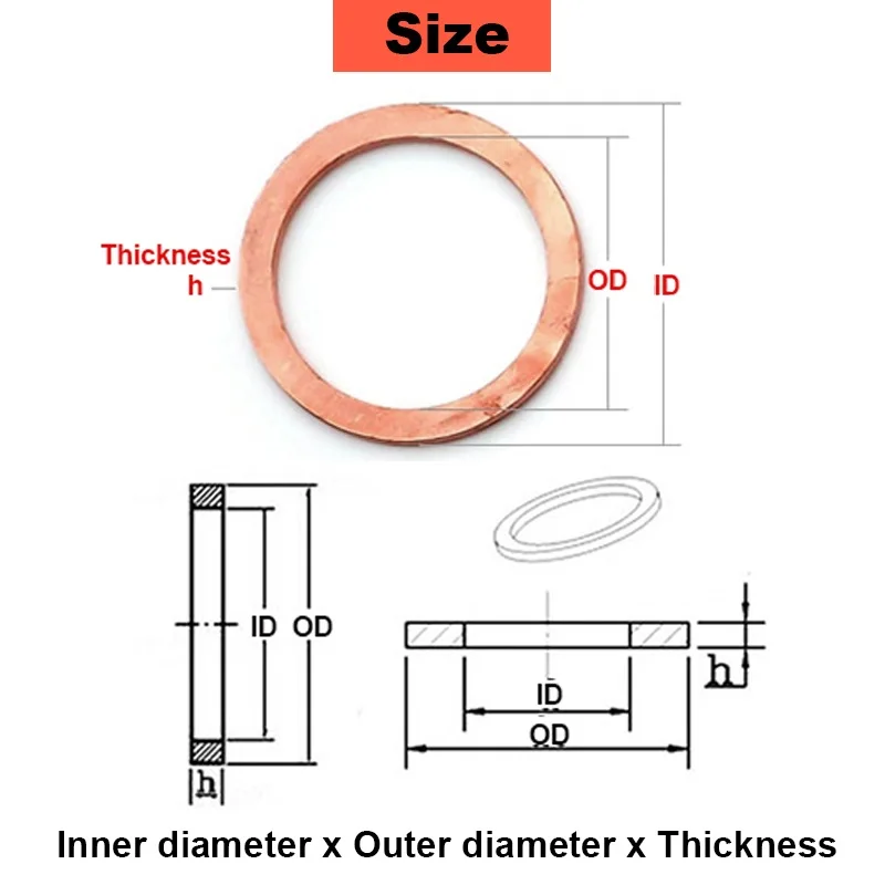 Red copper flat washer ring M5 M6 M8 M10-M48 outer diameter 9mm-58mm thickness 1mm-2mm