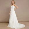 Simple Spaghetti Straps Wedding Dresses Boat Neck Sleeveless Bridal Grown Draped Front Slit Open Back A Line Vestido De Noiva 2
