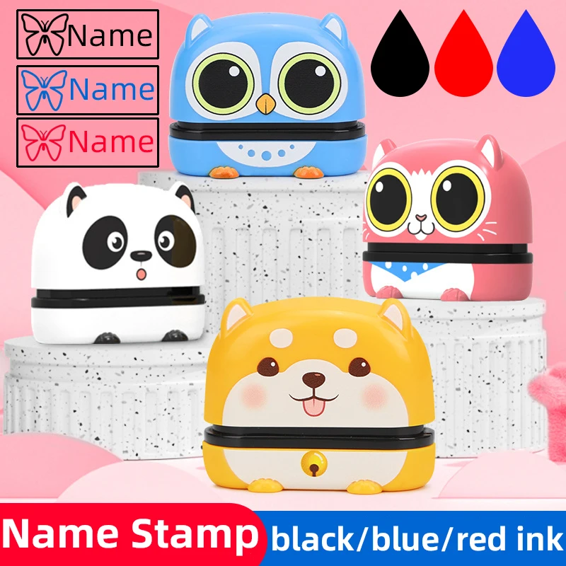 Customized Name Stamp Paints Personal Student Child Baby Engraved Waterproof Non-fading Kindergarten Name Seal Black/Blue/Red