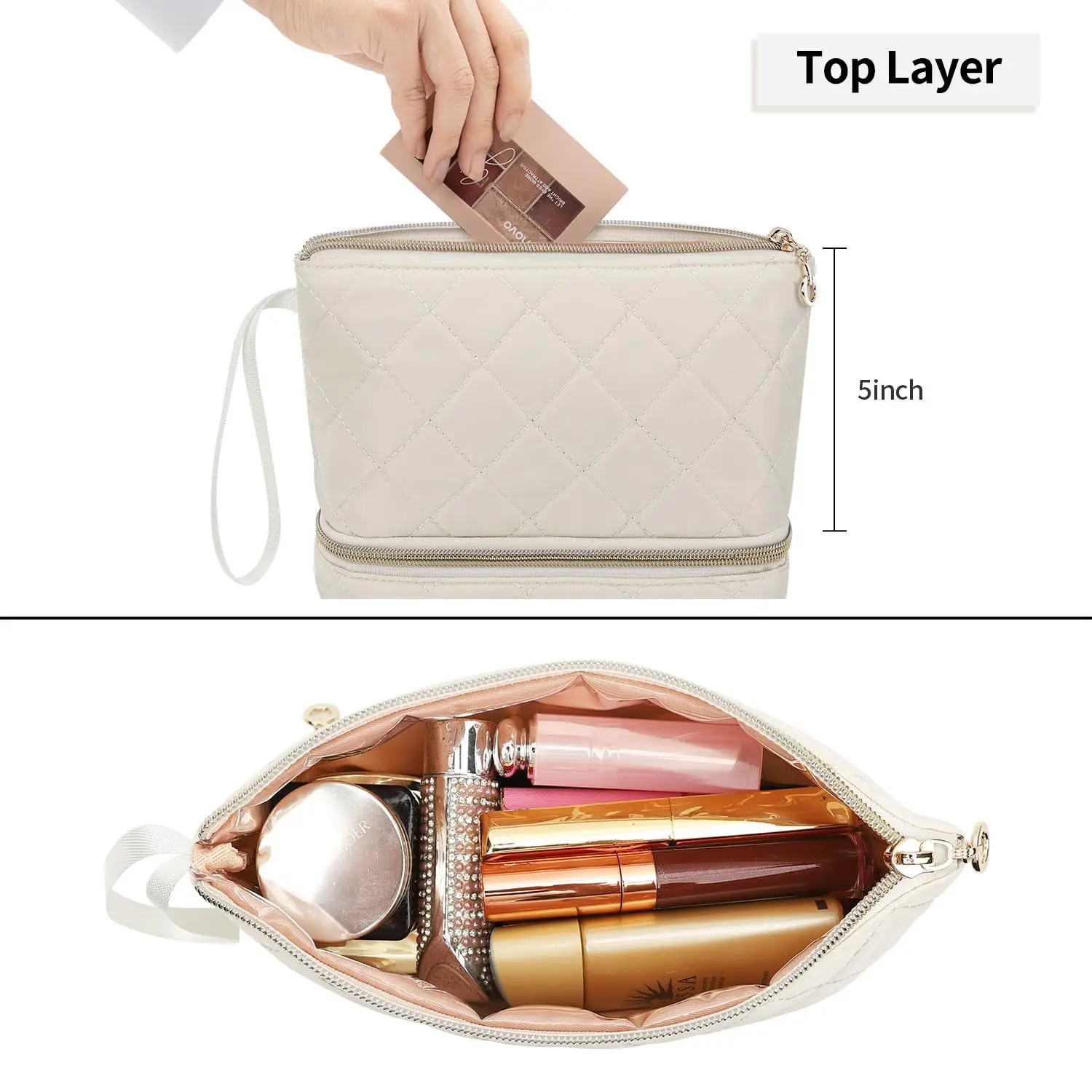 Ethereal Small Makeup Bag, Cosmetic Bag Double Layer Makeup Organizer Bag Large Capacity Makeup Pouch Travel Toiletry Bag Access 3