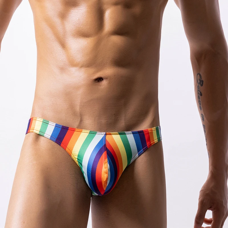 

Men's Sexy Briefs Rainbow Gay Underwear Gay Pride Jockstrap Panties Fashion Male Thong G String Erotic Lingerie Mens Underpants