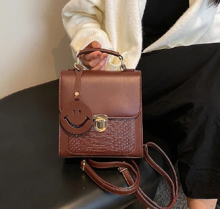 Women Luxury Fashion Vintage Alligator Leather Small Backpack Multifunctional Korean Casual Shoulder Bags Totes Messenger Bag