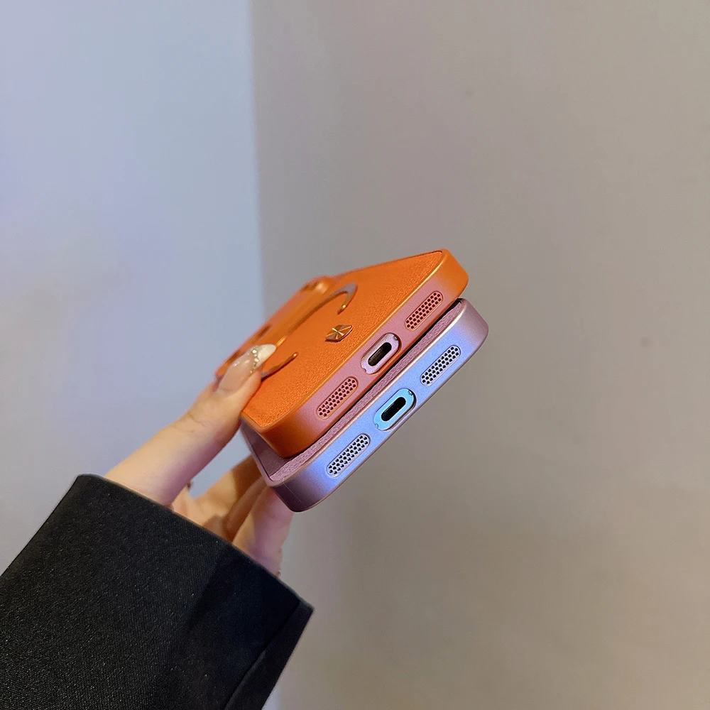 Vintage-Style Leather Magnetic Wireless Charger Case with Full Lens Protection and Shockproof Bumper