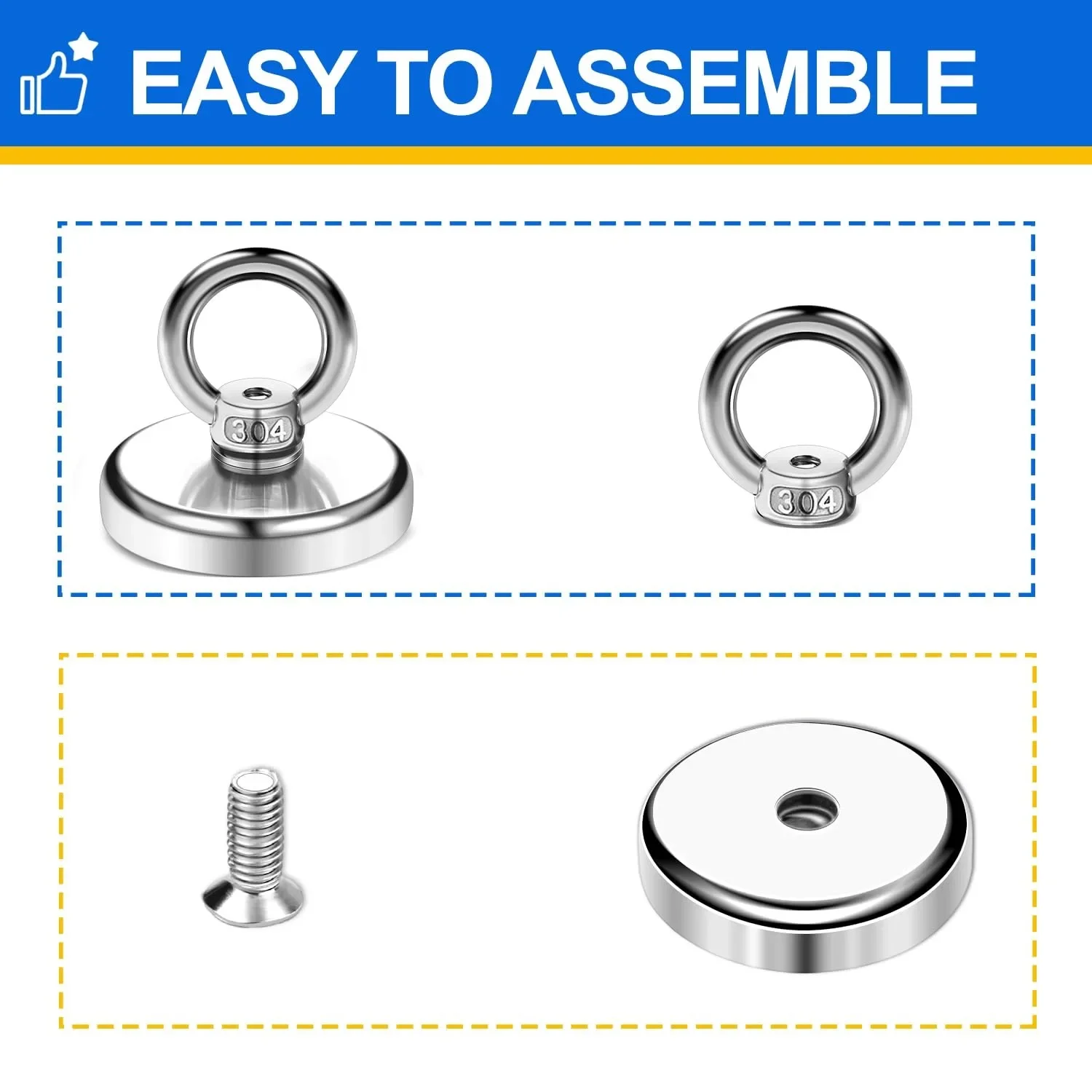 Super Strong Neodymim Fishing Magnts Heavy Duty Rare Earth Magnt with Countersunk Hole Eyebolt for Salvage Magntic Fishing Imans neodymium magnets fishing magnets