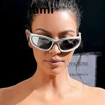 Ins Hot Steampunk Sunglasses For Women New Luxury Brand Silver Mirror Oval Sun Glasses Men Vintage