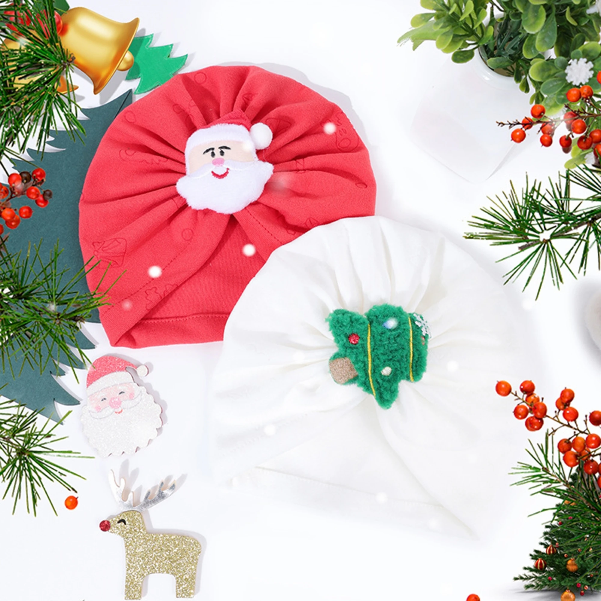 Adorable Reindeer Knit Baby Turban Hats Festive Winter Soft Elastic Beanie Casual Infant Cap for Girls Boys Christmas Gift