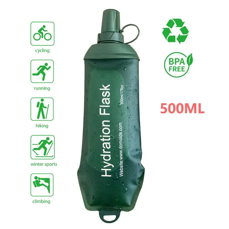 Sports Water Bottle Portable Water Bottle 1PC 150ml/250ml/500ml TPU Folding Soft Flask for Running Hydration