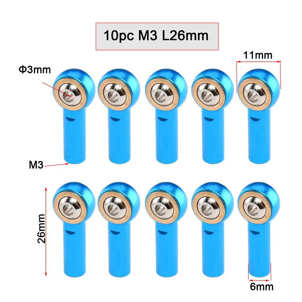 10PCS Aluminum Alloy M3 Link Rod End Ball L18mm/20mm/26mm Metal Rod End Ball For Rc Boat Airplane RC Crawler Car Truck Buggy image 8