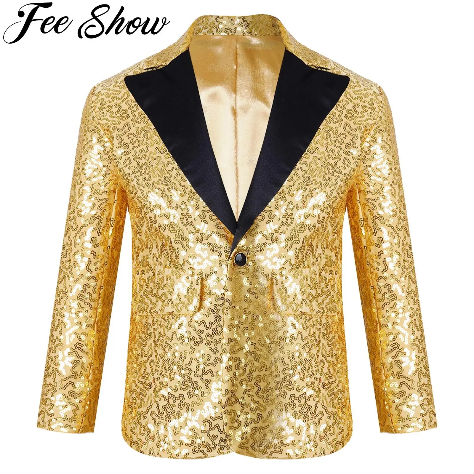 Bambini Bambini Ragazzi Glitter Paillettes Wedding Pageant Blazer Cappotti Maniche Lunghe Giacche Modern Dancing Stage Performance Costumes