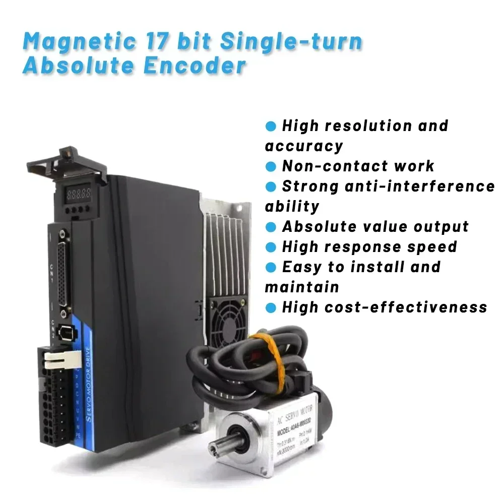 서보 모터 드라이브 키트, 200W, 400W, 600W, 750W, 1KW, AC 220V, 17 비트 앱솔루트 인코더 모터, 60mm, 80mm 플랜지 펄스 RS485 0.64-3.18Nm