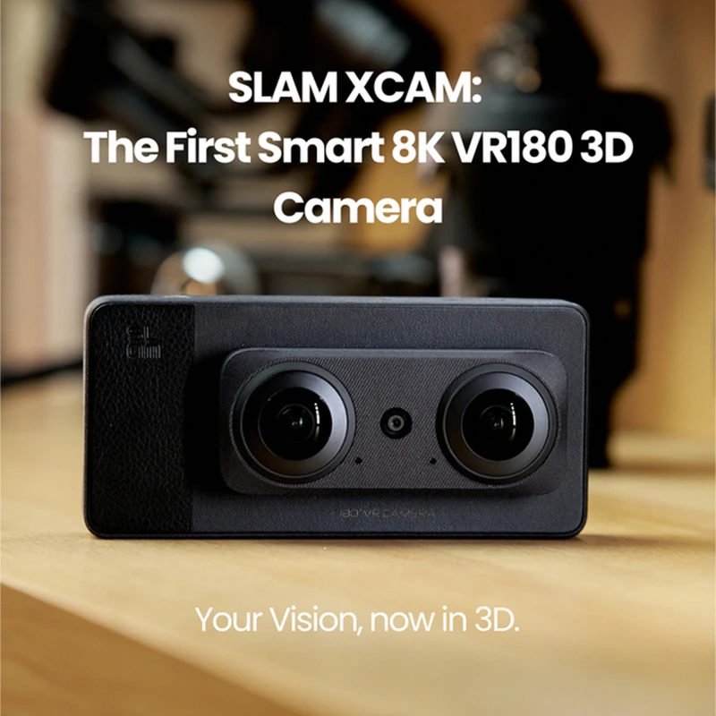 SLAM XCAM 8K 30FPS VR180 3D 카메라 듀얼 1/1.5인치 CMOS 센서 10비트 컬러 6.67인치 AMOLED 3D 비디오 카메라