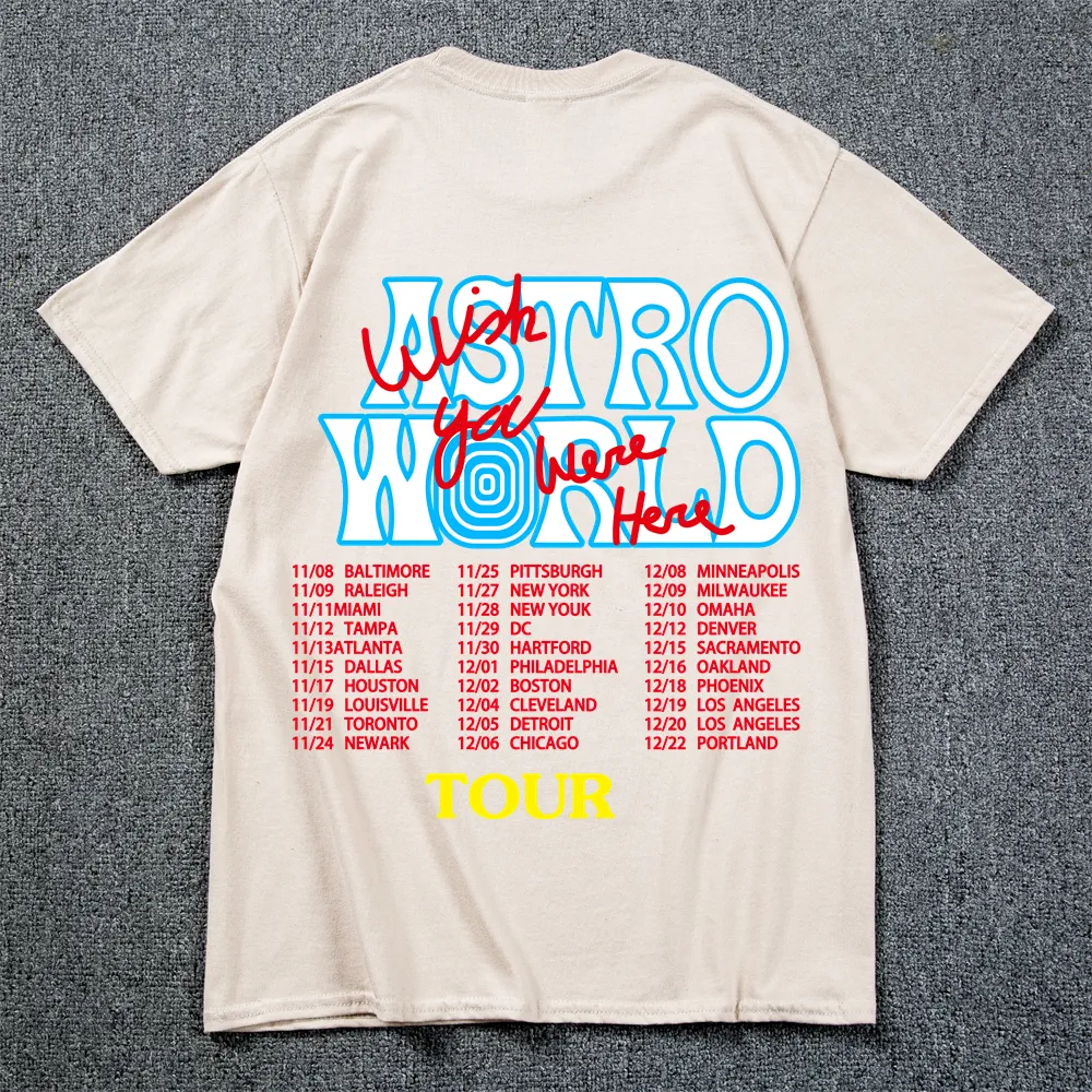 Camiseta de Hip Hop para hombres y mujeres, camisetas Harajuku con estampado de letras WISH YOU WERE HERE, Cactus Jack, verano, nuevo