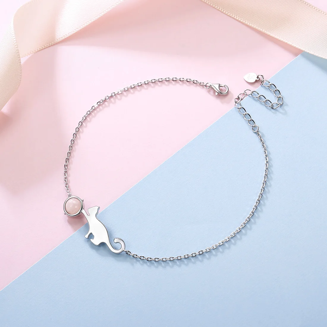 

Kpop 925 Sterling Silver Pink Crystal Anklet for Women Fashion Summer Jewelry Girls Gift Cute Cat Foot Chain Adjustable
