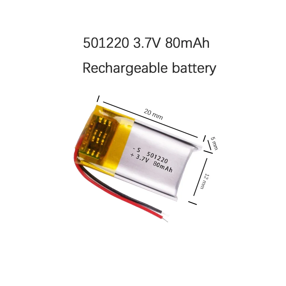 Batería Recargable Polímero 3.7V 80mAh Modelo 501220 - Para Auriculares, Gafas 3D, Pulseras Deportivas