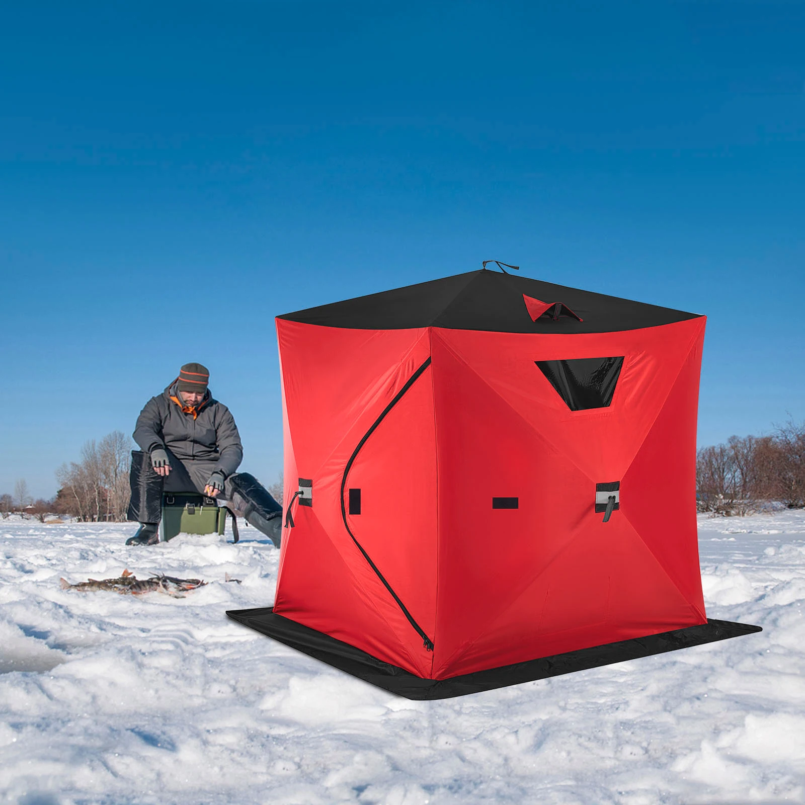 Vevor Tenda Portatile Pop-Up Da Pescare All'Aperto Su Ghiaccio Per 2 Persone, Set Di Tenda Da Pescare Su Ghiaccio Porta Doppia, Tenda Portatile Per At