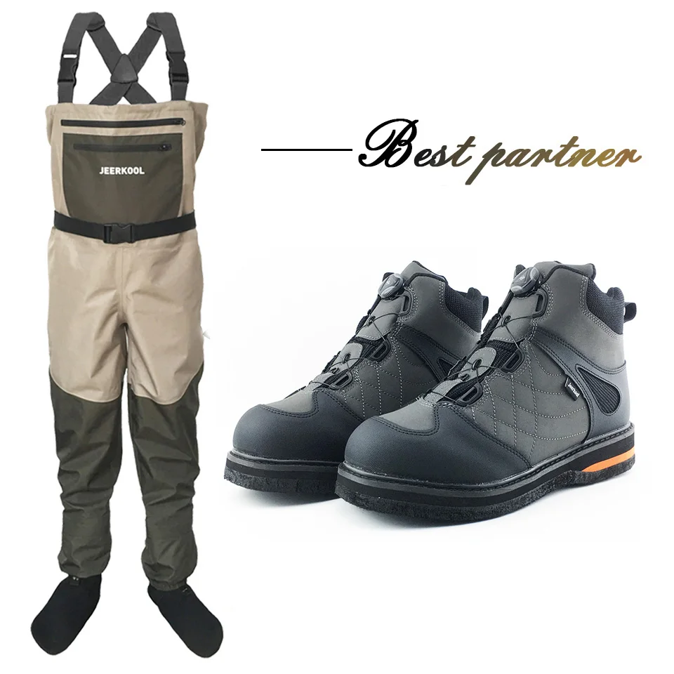 Impermeável Fly Pesca Waders, Auto-bloqueio Lace Felt Botas, Anti-derrapante Caça Reef Rock Shoes, Peito Wading roupas