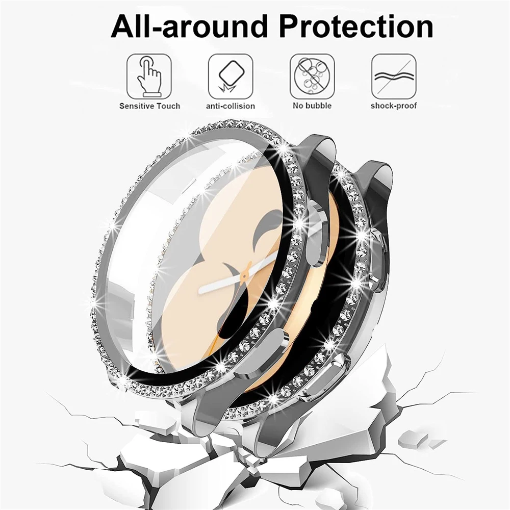 Stylish Bling Silicone Watch Band with Tempered Glass Protector Case (2-Pack)