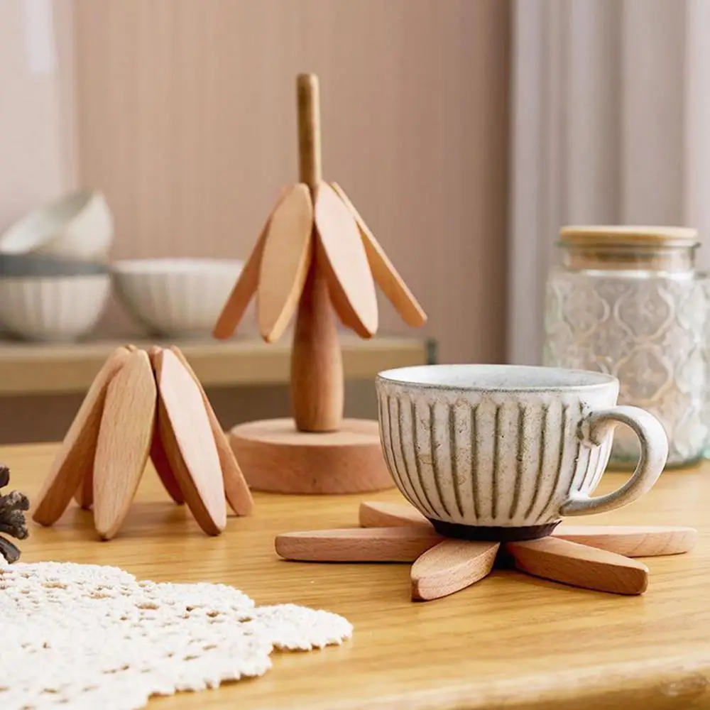 Description Picture 2 of itemWooden Tree Trivet Set Tree Shape Trivet Set Coaster Wood Table Mat Tree Shape Foldable Heat Resistant Pads for Teapot Pans Bowl