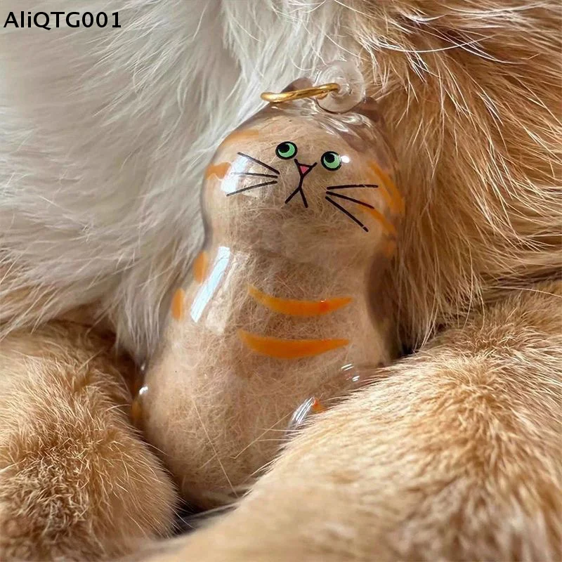 2개 투명 고양이 모피 보관함 펜던트 헤어 캡슐 기념품 수집 가방 키체인 - 고양이 테마 액세서리