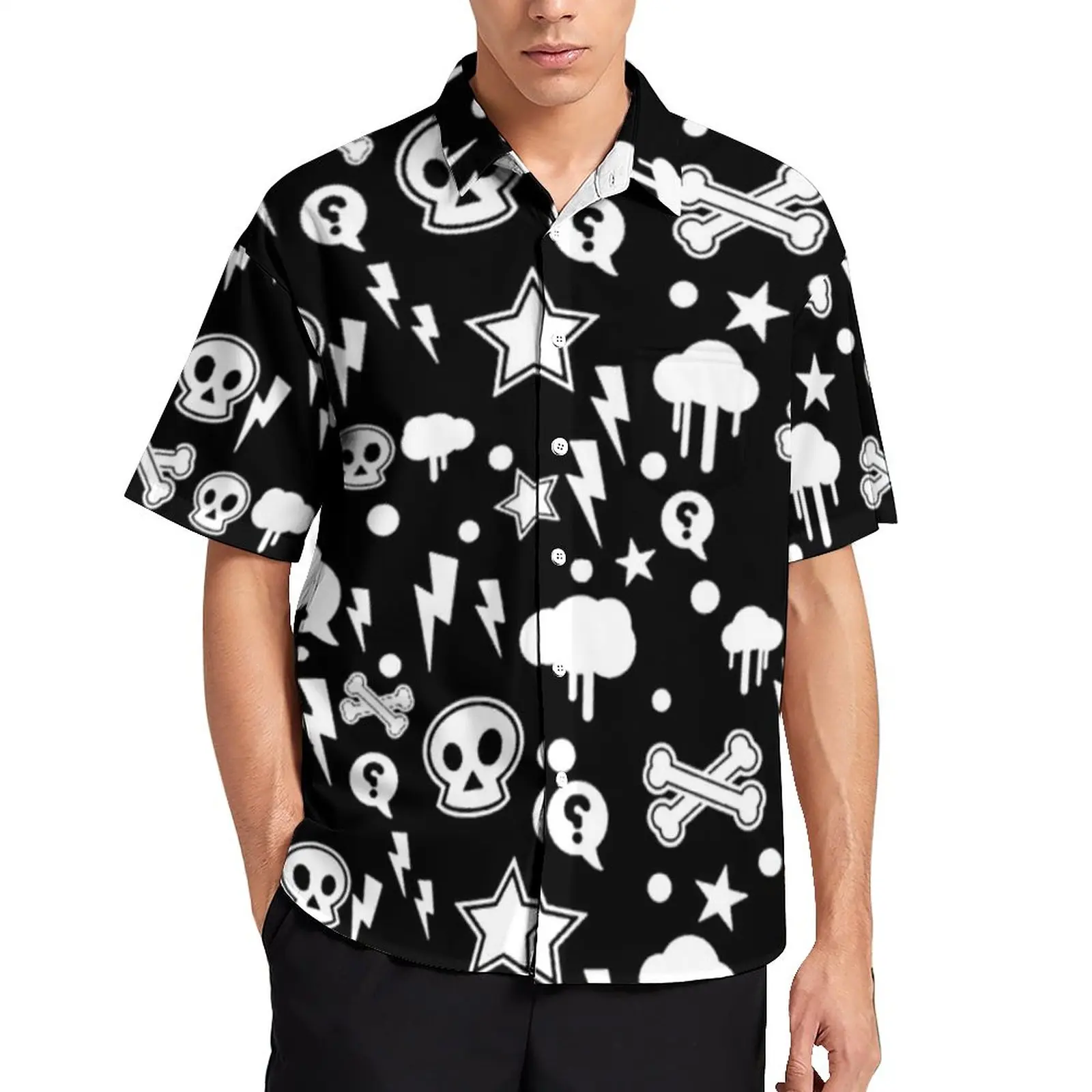 

Gothic Blouses Male Clouds Skull Witch Casual Shirts Summer Short-Sleeved Graphic Streetwear Oversized Vacation Shirt Gift