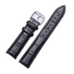 Elegant Leather Watch Band with Rose Gold Buckle - Black/Brown Strap - 22mm (Black Silver)