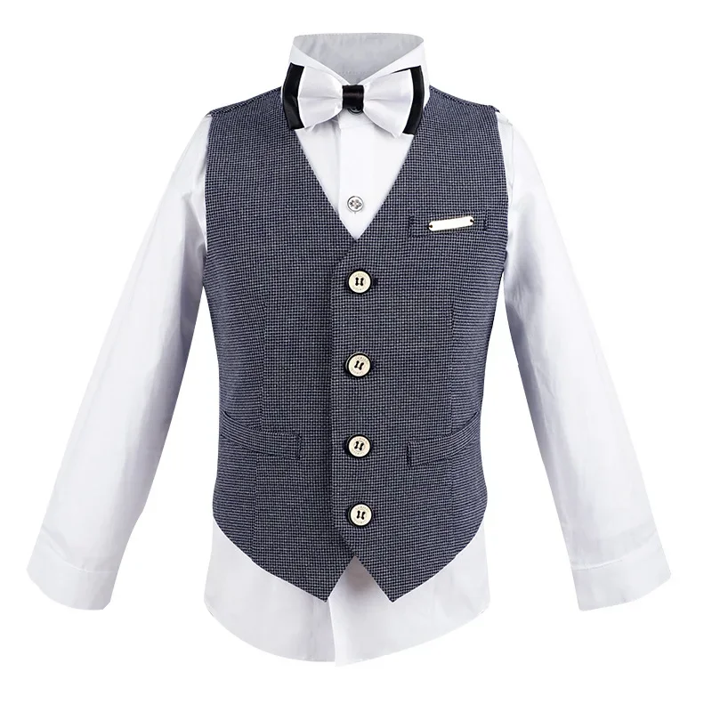 Gray Formal Baby Boy Suits Elegant Children School Uniform Gentleman New Year Kids Clothes Dresses Boy Wedding Outfits