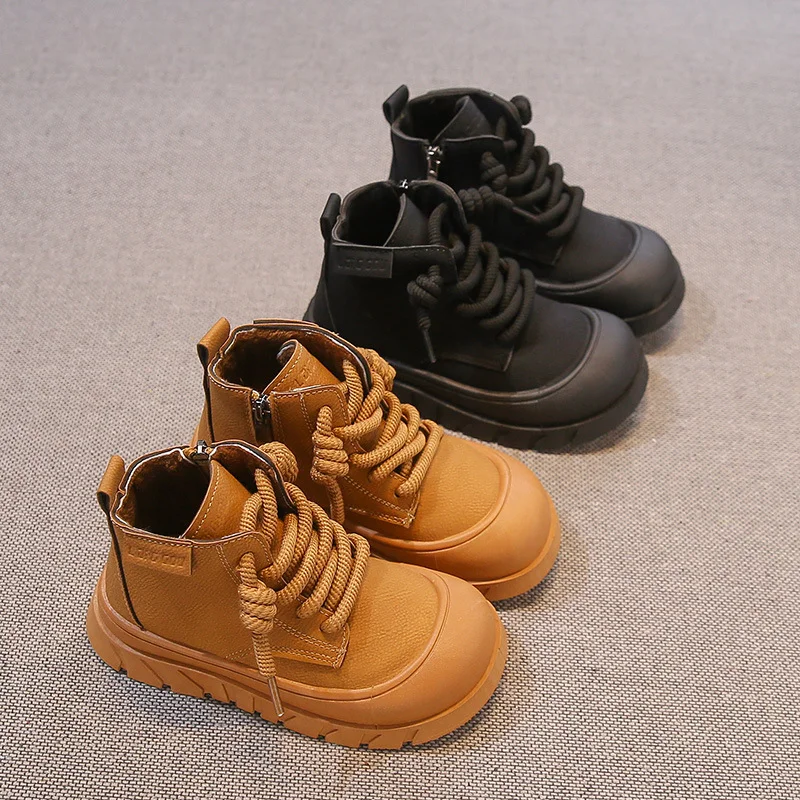 Boy Handsome Worker Boot Autumn and Winter New Fashion British Style Retro Girl's Western Style Martin Boots Single-Layer B