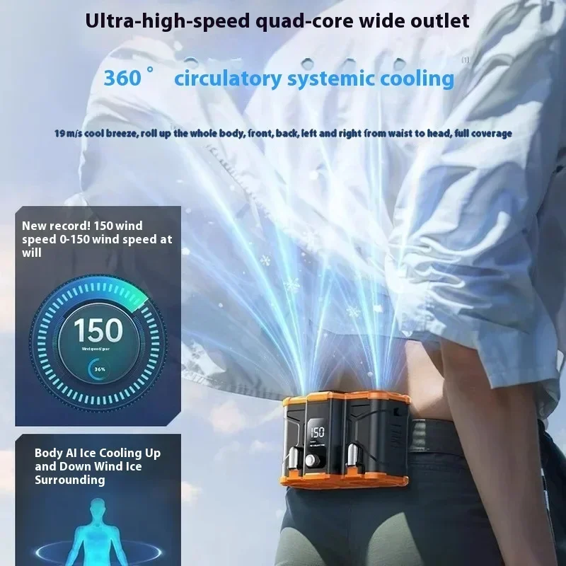 New Waist Mounted Fan Dual Air Outlet Detachable Battery Portable Clip On High-temperature Outdoor Exercise Fan Gift