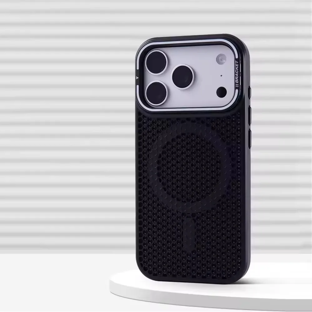 Cellular Grid Cooling MagSafe Case with Wireless Charging and Alloy Lens Holder - Shockproof Cover