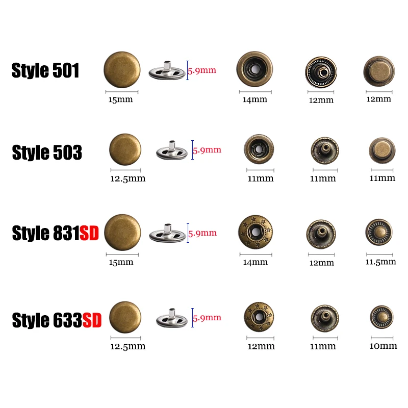 Kit di 100 bottoni a pressione, 9,5 mm, kit di