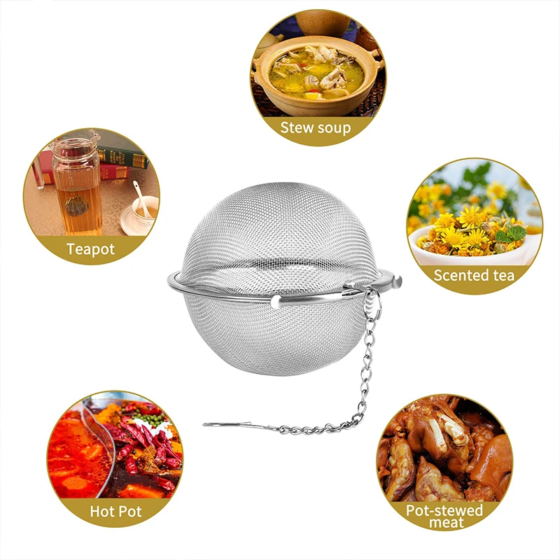 Tea Strainer 304 Stainless Steel Tea Ball Round Tea leak Seasoning Ball Pot Soup Filter Bag Marinating Strainer Set Accessories