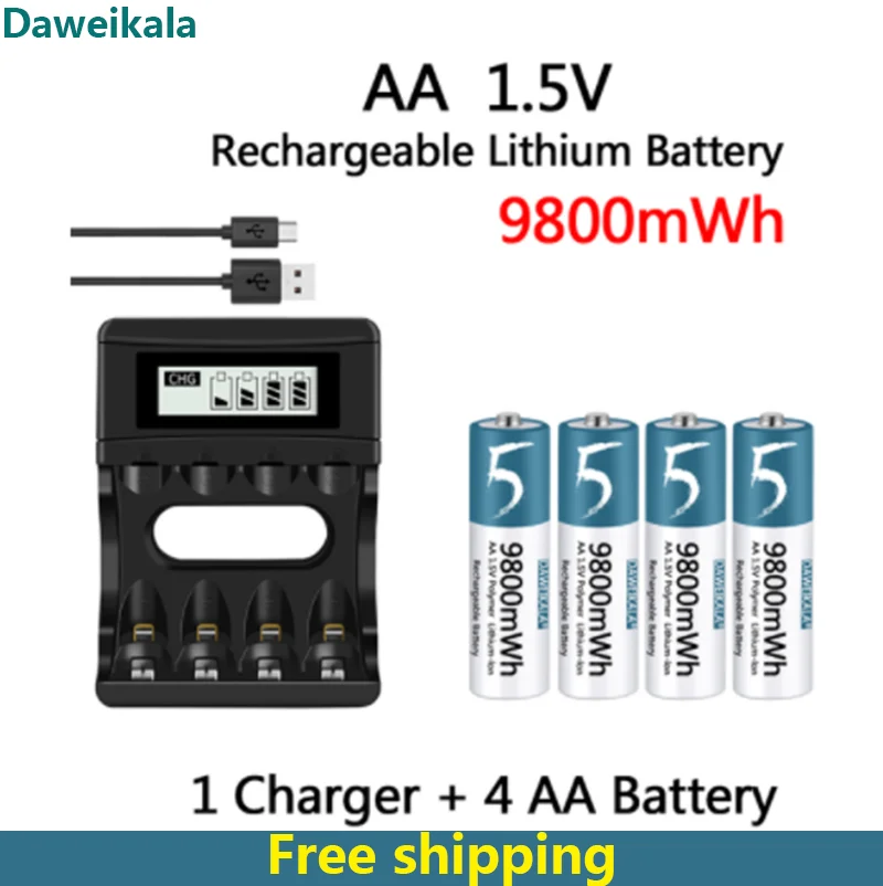 

AA Battery 1.5V Rechargeable Polymer Lithium-ion Battery AA Battery for remote control mouse fan Electric toy with USB charger