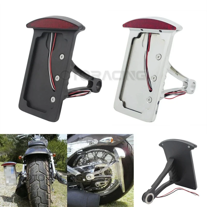 

Motorcycle License Plate LED Tail Brake Light Horizontal Side Mount Bracket Holder For Harley Softail Bobber Chopper Custom