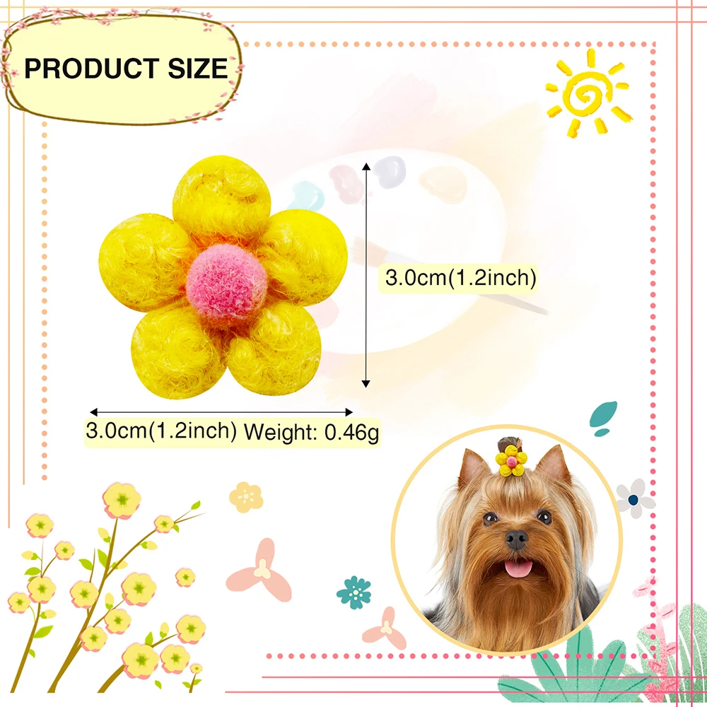 10/20pcs Flower Shape Dog Hair Bows Dog Bow Grooming Plaid Pure Mix Colors Cat Hair Bowknot Rubber Bands For Small Dogs Supplies 2