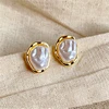 86814-5eb78f.jpg Boucles d'oreilles en perles baroques irrégulières pour femmes, exquises, Vintage, Style français, couleur or, bord en métal, accessoire de bijoux