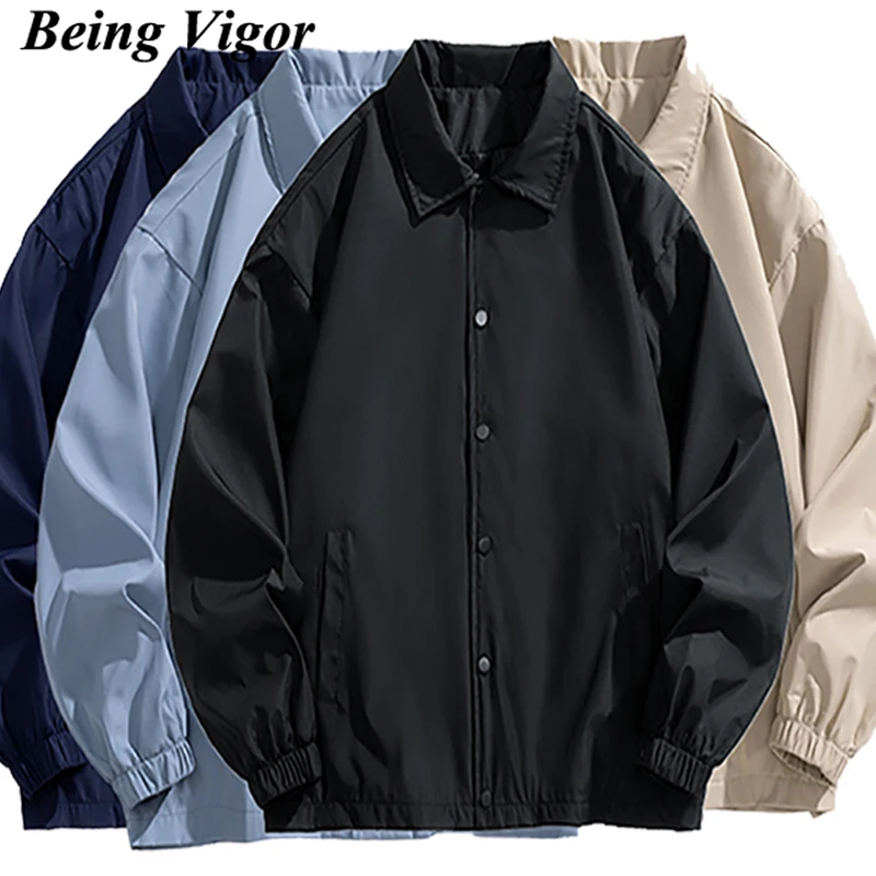 

Being Vigor Mens Coach Jacket Lightweight Man Shirt Jacket Turnover Collar Solid Color Autumn Jacket For Men куртка chamarras pa