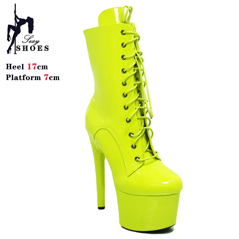 Fashion Sexy Knight Female 7 Inch High Heel Platform Ankle Boots for Women Autumn Winter Shoes 17cm Black Pole Dancing Boots
