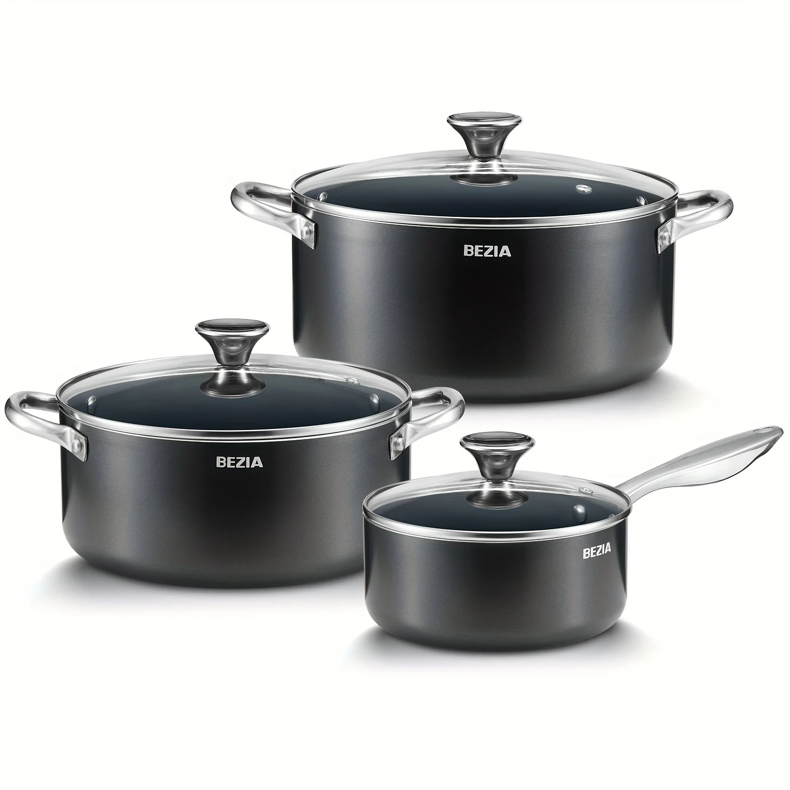 

Induction Cookware Set 6-Piece, Pots and Pans Set with Non-Stick Ceramic Coating, Stainless Steel Handles & Lids, Dishwasher Saf