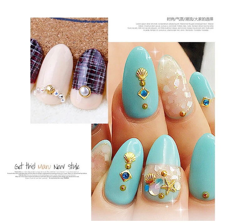100pcs Gold Seashell Starfish Nail Charms Metal Rivets Accessories Nail Art Decorations 3D Mixed Shell Star Manicure Studs Part 6