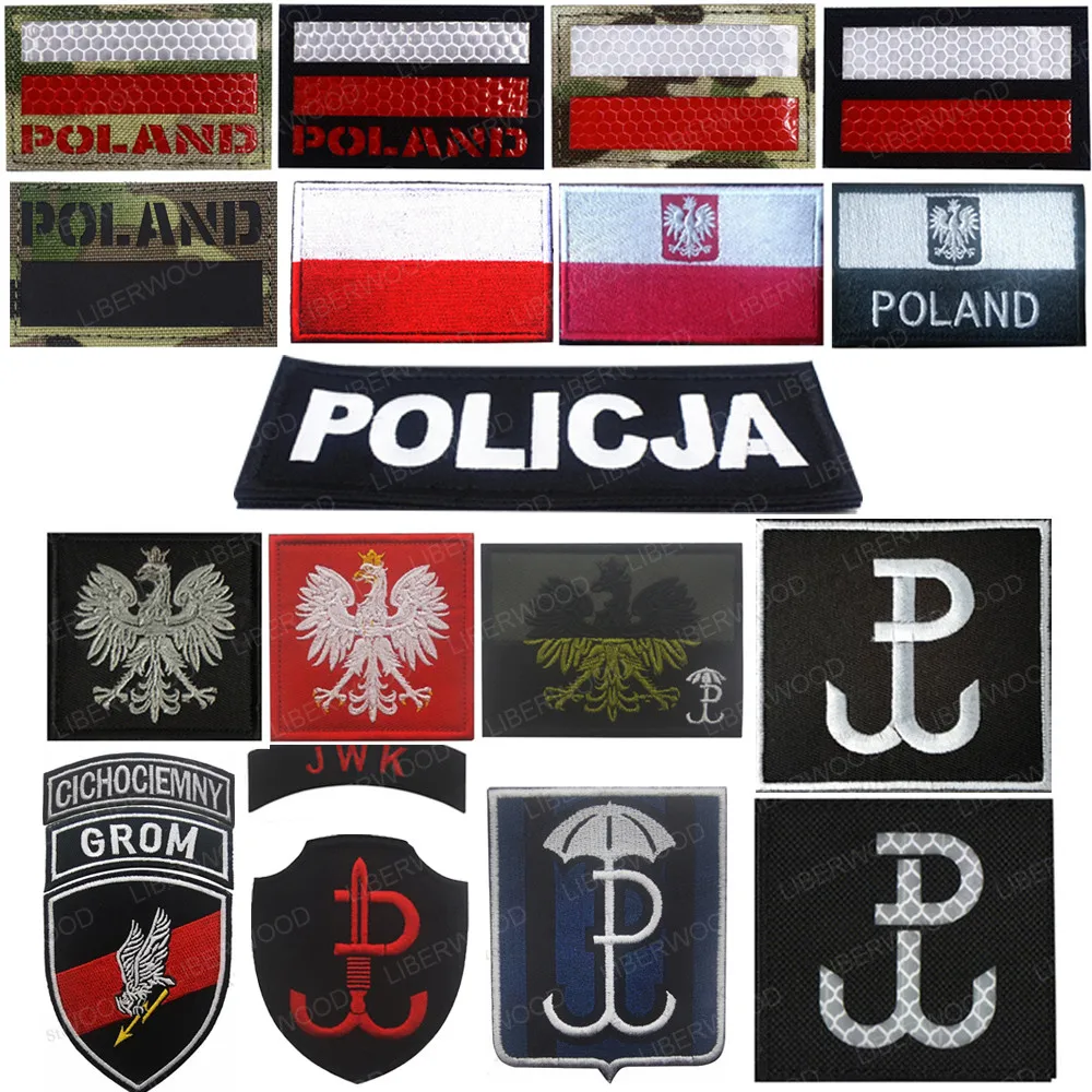 Poland Flag Embroidered Patch Police GROM Polish Eagle Army Reflective