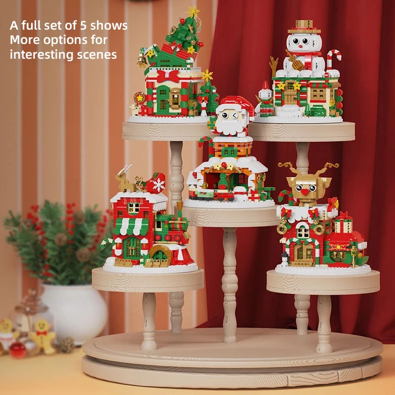 Christmas Gift Elk Deer Santa Claus Building Blocks City Snow House Xmas Tree Table Decor. Bricks Set Toys for Children Kids