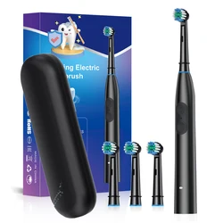 Rechargeable Oscillating Electric Toothbrush for Adults - 5 Modes, Waterproof, with 4 Brush Heads (Black 4 head Box)