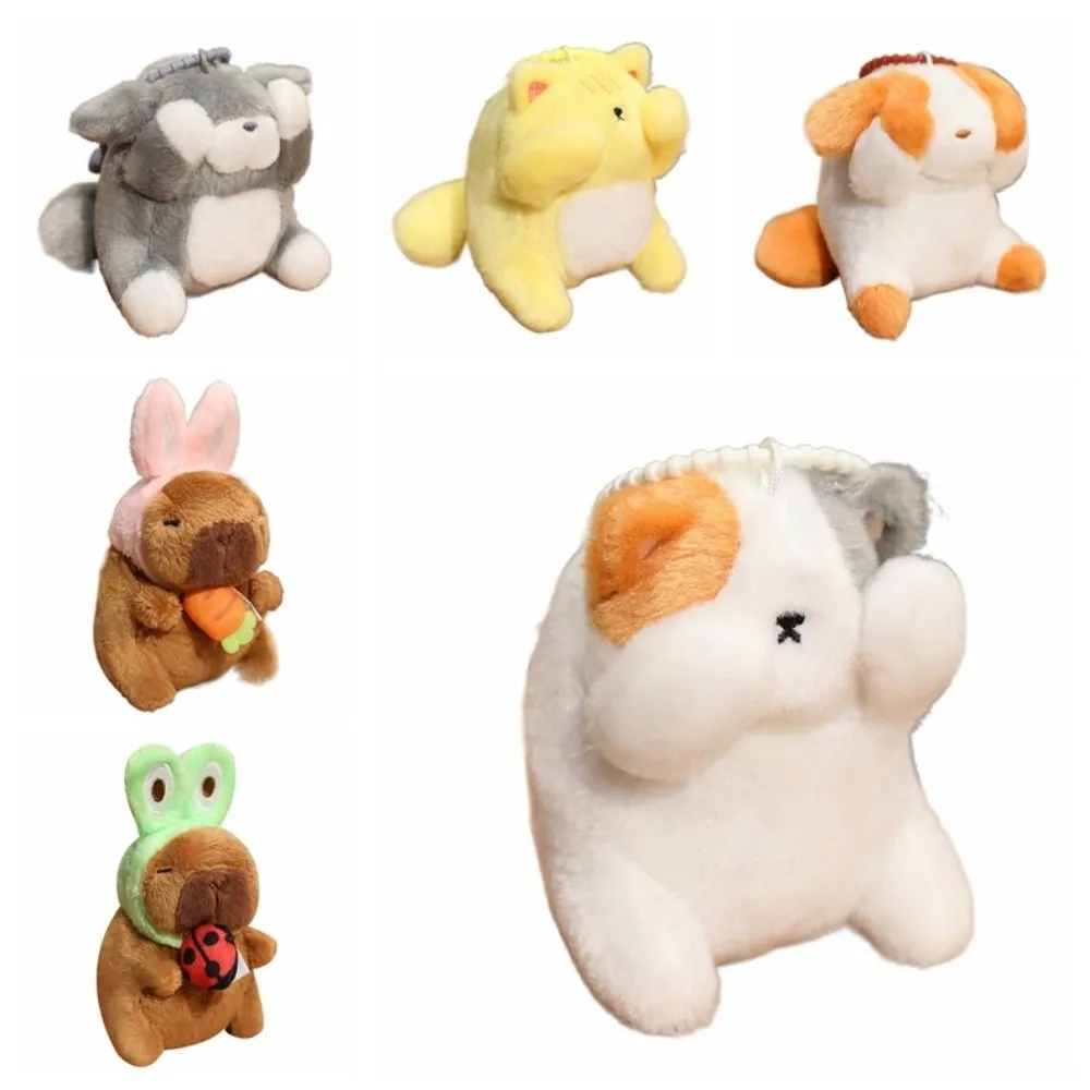 Lovely Stuffed Shy Cat Dog Keychain Funny Soft Capybara Plush Pendant Animal Cute Plush Doll Pendant Kid Boys
