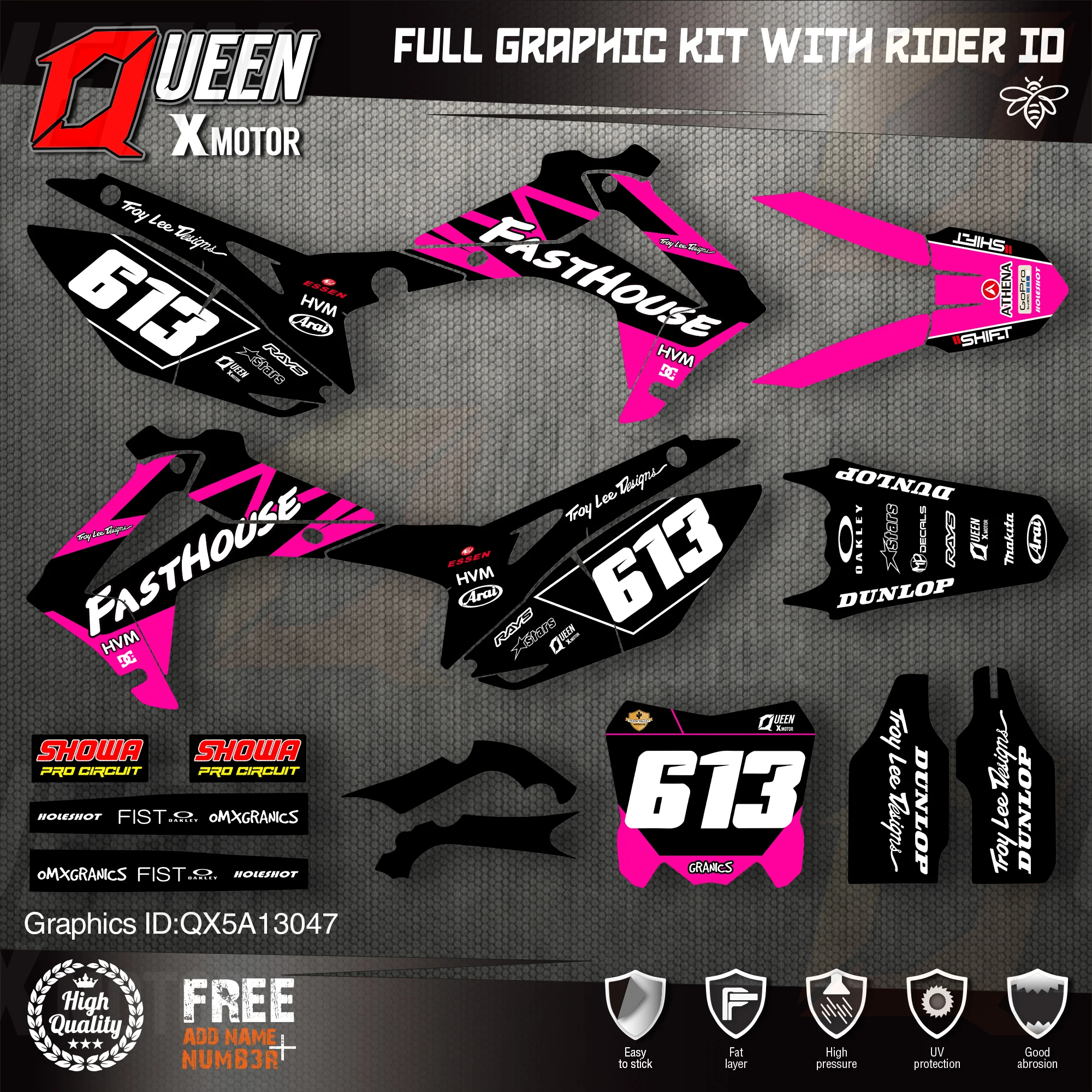 

QUEEN X MOTOR Custom Team Graphics Backgrounds Decals Stickers Kit For HONDA 2014-2017 CRF250R 2013-2016 CRF450R 047